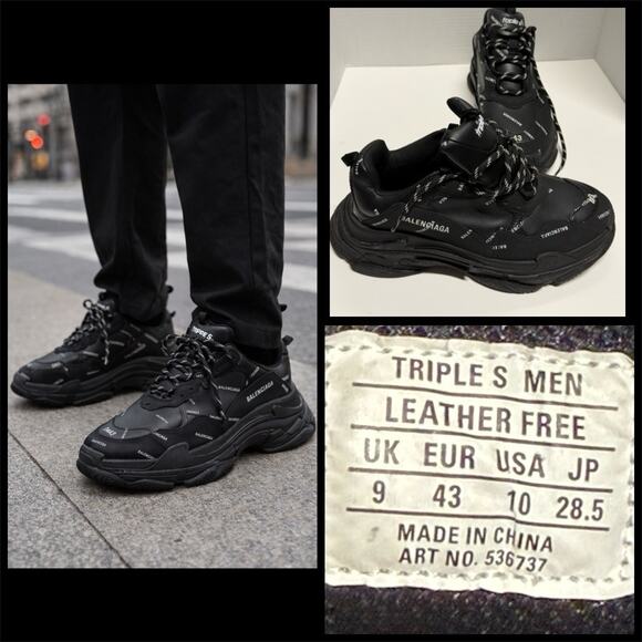 Balenciaga All Over Triple S Black Logo Lace Low Top Sneakers Men’s Us 10 EU 43 main image 7
